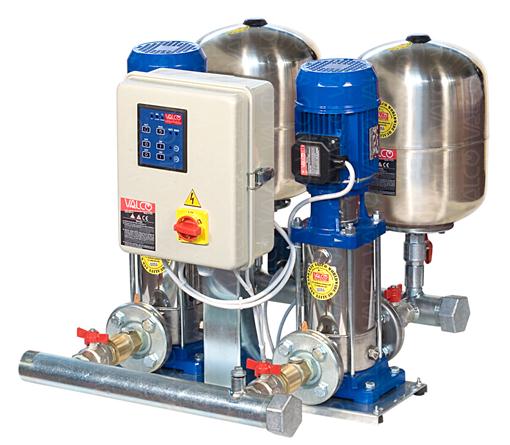 with 2 stainless steel vertical multistage electric pumps for water for human consumption