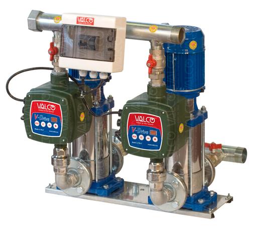 with 2 stainless steel vertical multistage electric pumps with V-Drive inverters
