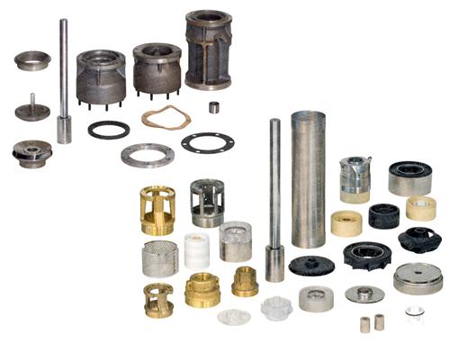 Pump components for submersible borehole pumps