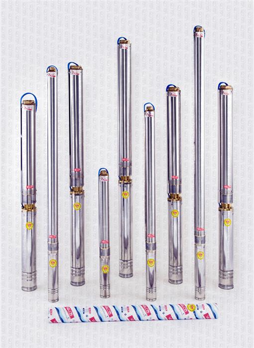 Group view of Vera submersible multistage borehole electric pumps